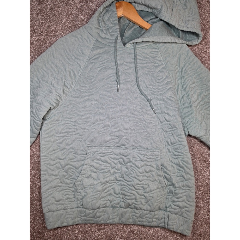 Nine West Sage Green Textured Quilted Pullover Hoodie Sweatshirt Womens Size M - Picture 3 of 10
